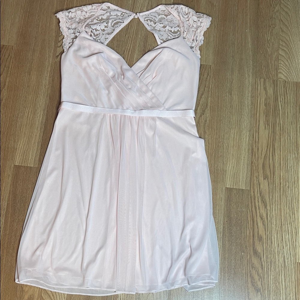 David's Bridal Light Pink Lace Midi Dress
